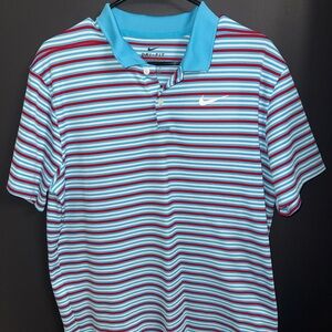 Nike Blue and Red Striped Dri-FIT Polo